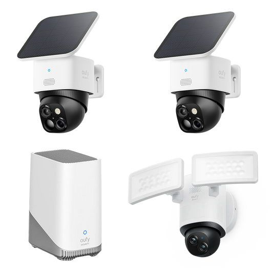 SoloCam S340 (2-Pack) + Floodlight Camera E340 + eufy HomeBase™ S380