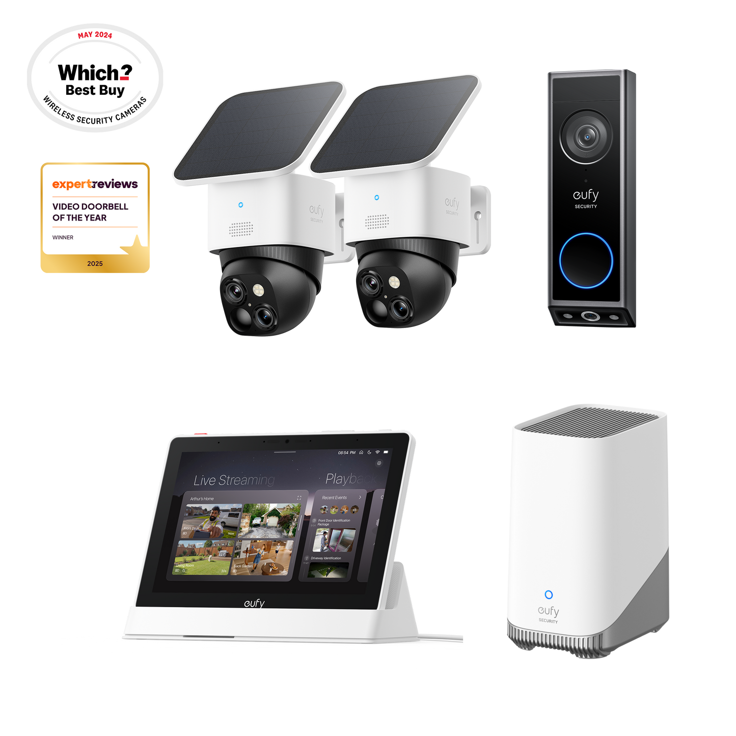 SoloCam S340 (2-Cam Pack) + Video Doorbell E340+ HomeBase S380+Smart Display E10
