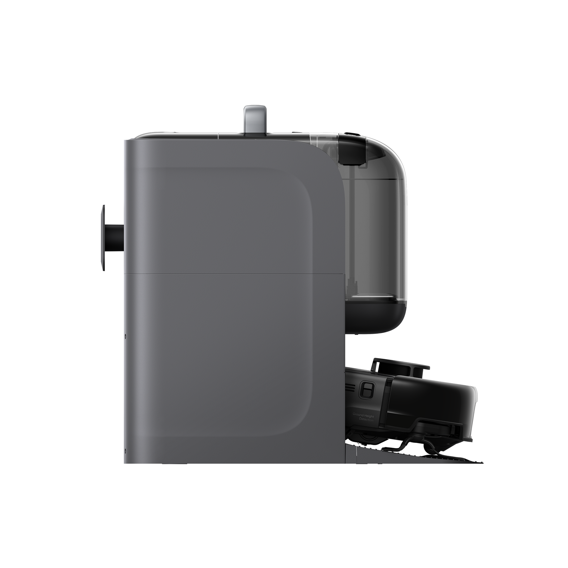 eufy robot with side profile and docking station