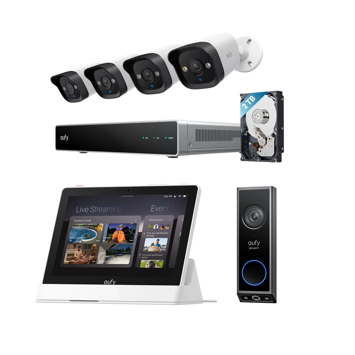 eufy E40 NVR 4-Bullet System + Doorbell E340 + Smart Display E10